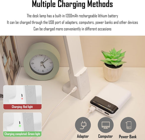 kvppvt LED Double Head Desk Lamp, Rechargeable Portable Small Table Lamp, Adjustable Light Color and Brightness, USB