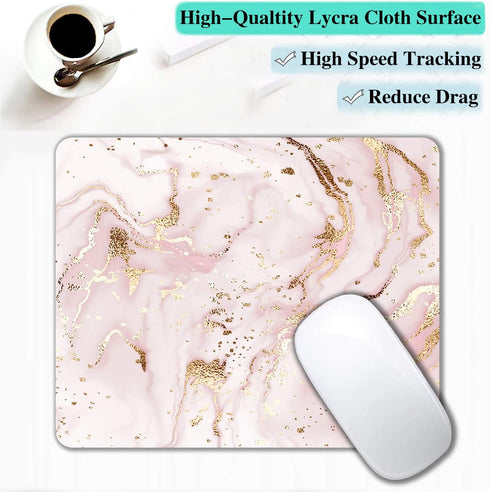 IMAYONDIA Pink Rose Gold Marble Mousepad - Custom Small Portable Office Anti-Slip Rubber Base Wireless Mouse Pad