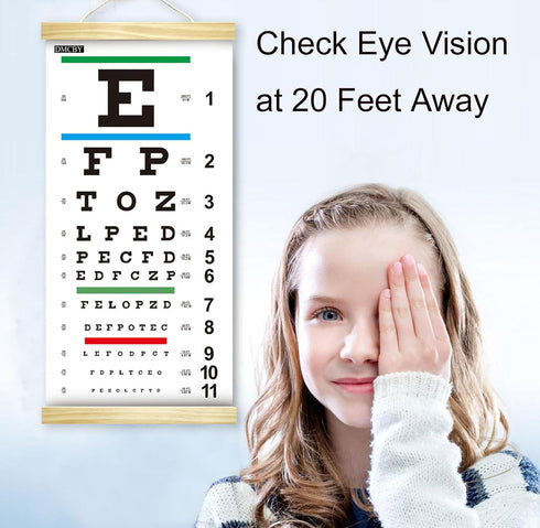 Eye Chart, Snellen Eye Chart for Eye Exams 20 Feet with Wood Frame, Canvas Low Vision Wall Chart