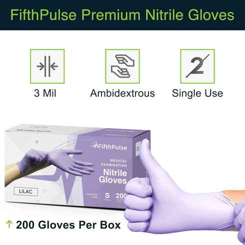 200 Count 3 Lilac Nitrile Disposable Gloves - - Mil Nitrile Gloves X Small - Powder and Latex Free Rubber Gloves