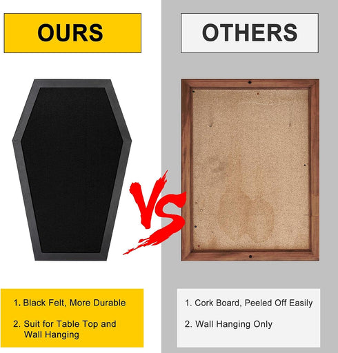Coffin Pin Display Board, Wooden Felt Bulletin Board for Table Top or Wall, Gothic Decor 17 x 11 Inches