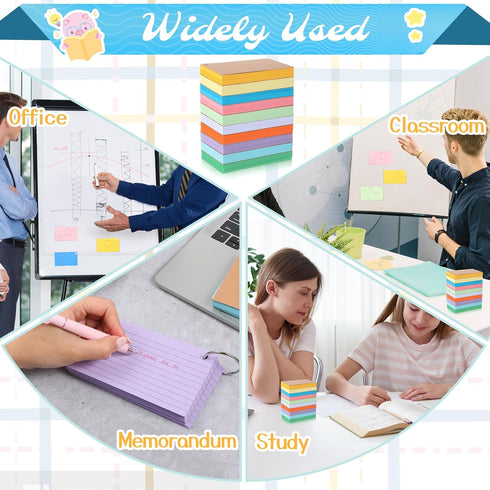 SHENLIU 1000PCS 3x5 Inches Colored Index Cards, Flash Cards with Ring, Lined on Both Side Notecards Ruled Study Card