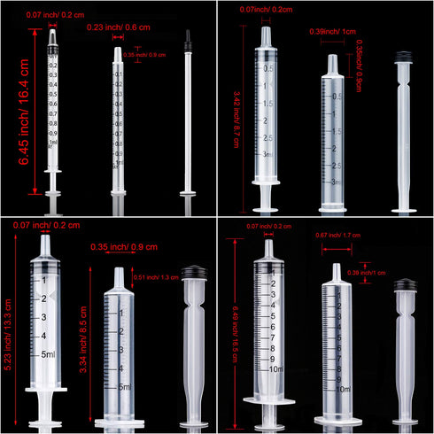 20 Packs Plastic Syringe with Measurement - Suitable for Measuring, Watering, Refilling (1 ml/3 ml/5 ml/10 ml)