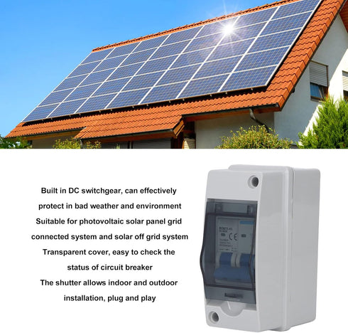 DC Disconnect Switch, 1000V 40A Protective Transparent Cover Miniature Circuit Breaker with IP65 Distribution Box for Home RV Photovoltaic Solar Panel Grid Connected System