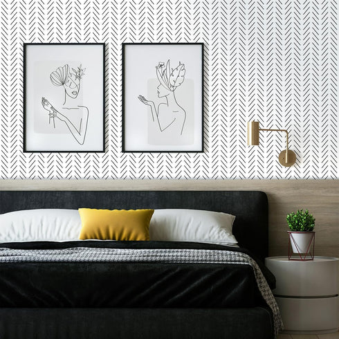 Erfoni Black and White Peel and Stick Wallpaper Modern Herringbone Contact Paper Bathroom 17.7inch x 78.7inch Geometric Removable Wall Paper Peel and Stick Self Adhesive Contact Paper by Erfoni
