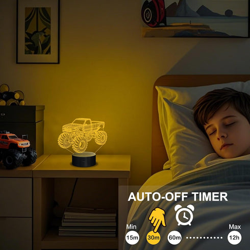 3D 16 Night Lights for Children, Kids Night Lamp, Monster Trucks for Boys, LED Colors Changing Lighting, Car Shape