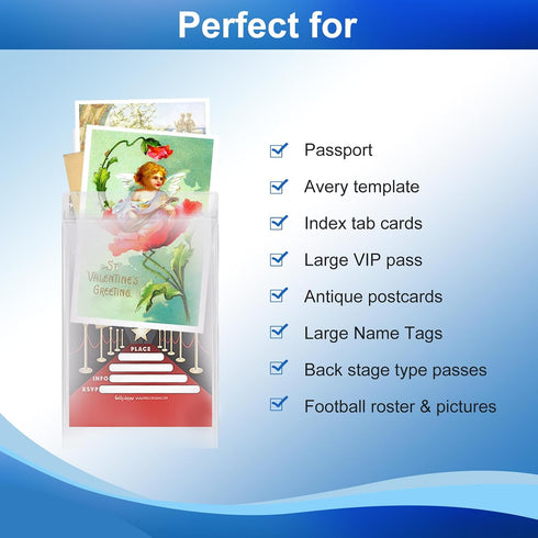 50pcs Fushing Clear Plastic Vertical Name Tags Badge ID Card Holders and Blue Neck Lanyards with Swivel Hook