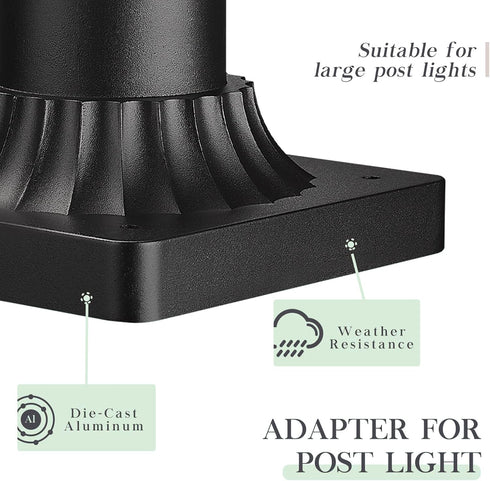3.0" 2 Pack Lighting Outdoor Post Light Mounting Base OD Heavy-Aluminum Pier Mount Adapter in Black Finish for Deck