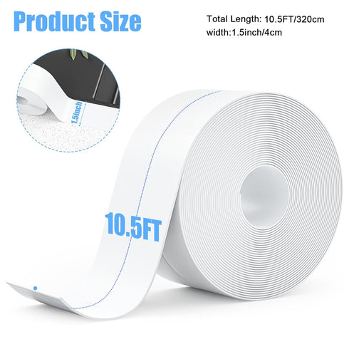 Caulk Tape 3 Rolls, 1.5in x 10.5ft, White Caulking Strip for Waterproof Trim in Kitchen, Toilet & Walls