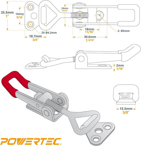POWERTEC 4PK Toggle Clamp, 220 lbs Holding Capacity Adjustable Pull Action Latch for Woodworking Jigs