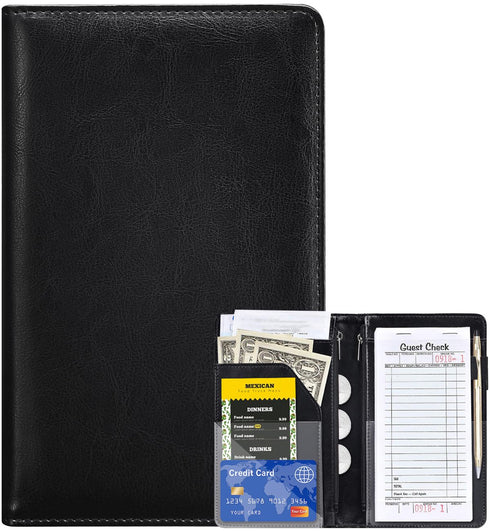 Server Books for Waitress - Leather Waiter Book Server Wallet with Zipper Pocket, Cute Waitstaff Organizer with Money