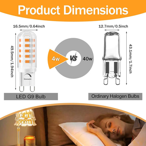 G9 Bulb Dimmable T4 G9 4W 40 120V 400 360Beam G9 Bulbs 6 Pack LED Replacement for Watts Halogen, Ceramic Base, Lumen