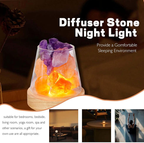 3 Runyangshi Healing Crystal Night Light Natural Himalayan Salt & Amethyst Raw Stones Aroma Diffuser USB Powered Colour