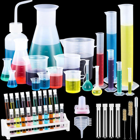 Kingdder 58 Pcs Plastic Beakers Set Include 6 Graduated Cylinder 7 Beakers