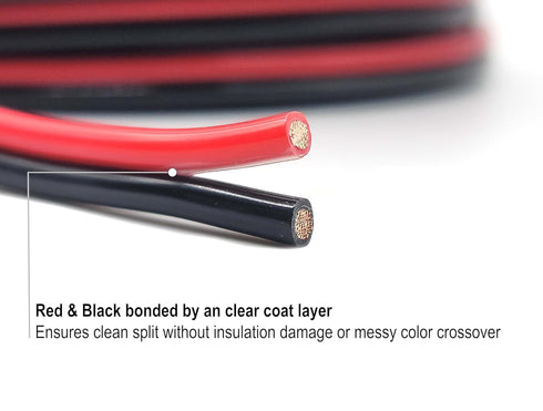 10 (25 Gauge Pure Copper Red Black Bonded Cable True AWG (American Wire Guage) OFC for Car Audio Power Amplifier