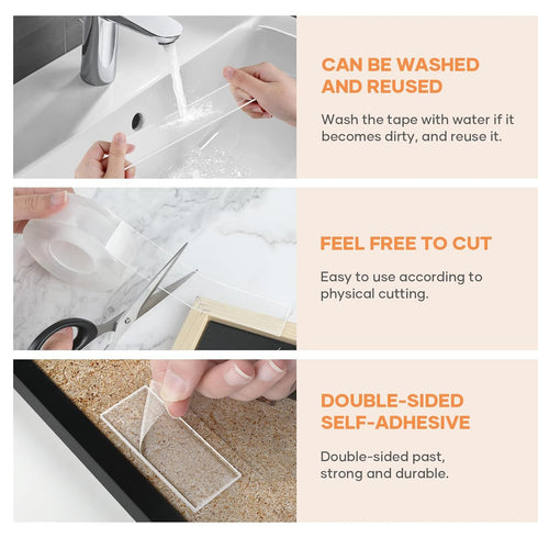 Double Sided Heavy Duty Tape - Removable Wall Tape for Home Office Decor, DIY Projects, 9.85FT