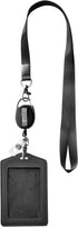 ID Card Case + Heavy Duty Lanyard (Black) - Badge Holder with Retractable Reel and Clip