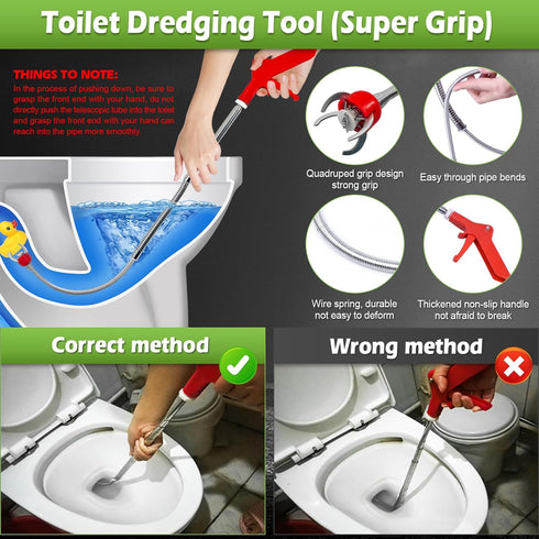 Dipanist 51 Inch 4 1.6 Inches Toilet Auger Snake with Claw Grabber Fits Pipes or Larger Flexible Clog Removal Tool