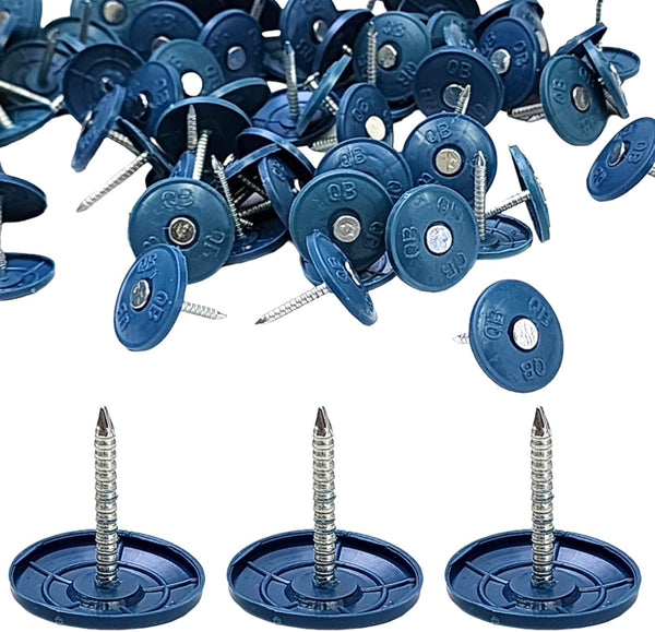 (100 Pack) Round Plastic Cap Nail, 1 Inch Roofing Nails for House Wrap Fastening, Galvanized Tar Paper Nails