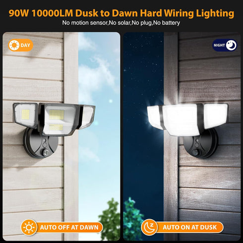 90W Lighting,10000lm Outdoor,IP66 Photocell,6500k 4 Onforu Dusk to Dawn Outdoor Flood Lights Waterproof Black LED