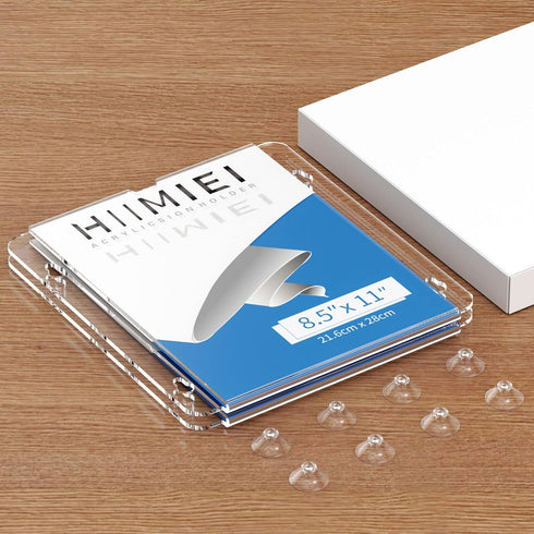 8.5 11, HIIMIEI Acrylic Window Sign Holder with Suction Cup X Clear Acrylic Frames Glass Door Wall Mount Advertising