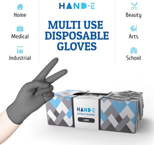 Hand-E Touch Disposable Grey Nitrile Gloves, 100 Count Latex Free Medical Gloves