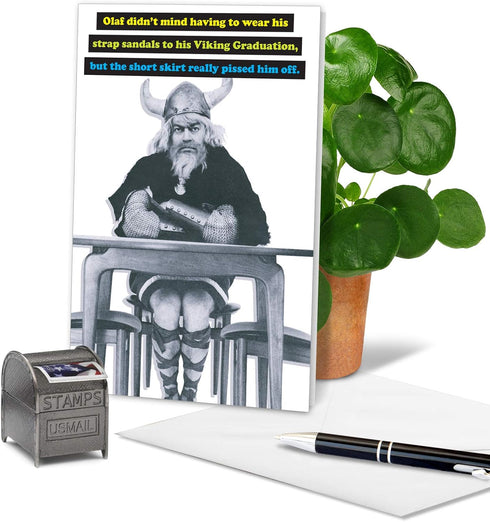 NobleWorks Retro Graduation Card, Funny Congratulations Notecard for Graduate, School and College Grad Humor, Viking