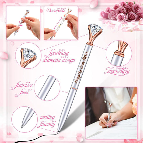 Yexiya Bridal Shower Gifts for Guests, Diamond Pens, Wedding Rose Golden Crystal Ballpoint Pens, 24 Pcs