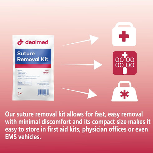 Dealmed Sterile Suture Removal Kit - Includes Suture Removal Scissors, Forceps, Gauze Sponge - Ideal for Hospitals and