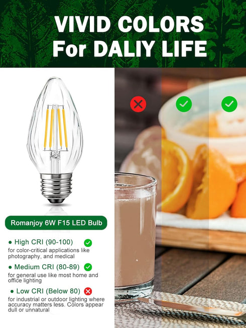 F15 6W E26 Bulb, 60 Bulb 2700K, Bulbs 4 Pack LED Equivalent Watt LED Light Soft White Vintage Edison for Front Porch