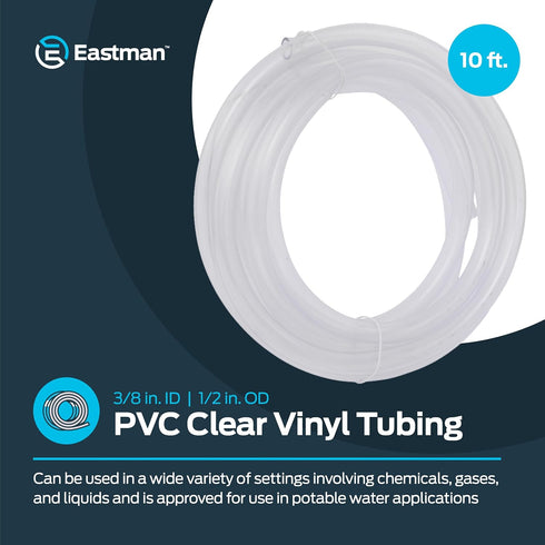 Eastman 3/8 Inch ID PVC Clear Vinyl Tubing, 10 Foot Length, 1/2 Inch OD, 98620