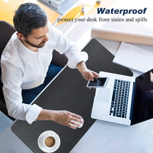 Desk Pad for Office Home, 31" x 13", PU Leather Waterproof Large Writing Mat Organizer, Black