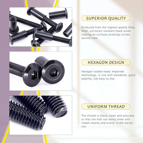 Swpeet 25Pcs M6x35mm Carbon Steel Black Hex Drive Socket Cap Bolts with 1Pcs Allen Wrench for Furniture