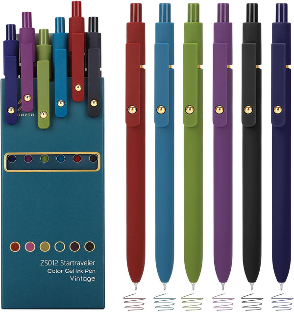 Ddaowanx Colorful Gel Pens, 0.5mm Fine Point Retractable, Multi Colored for Journaling and Sketching (6Pcs)