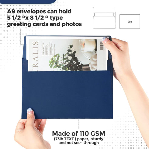 Harloon 100 Pcs A9 Self Adhesive Wedding Invitation Envelopes, 5.75 x 8.75 Inch Paper Greeting Card Envelopes (Navy