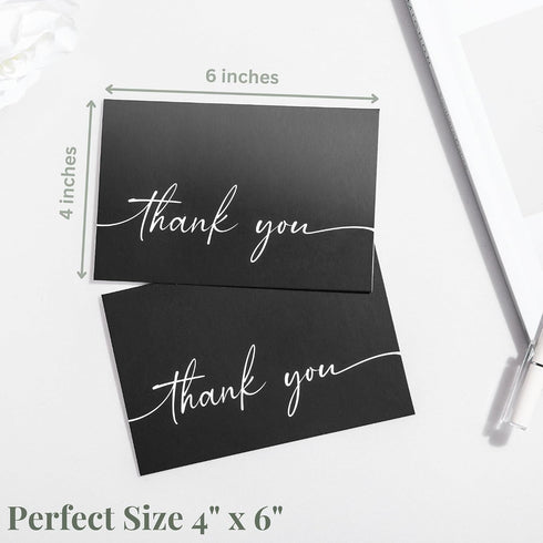 Pack 20 4x6 Inches Bulk of Thank You Cards with Envelopes & Stickers, Black Thank You Cards - Suitable for Business