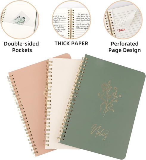Cute Spiral Notebook Set for Women, Bible Journal Set, 3 Pack A5 Notebooks, Gel Pens, Sticky Notes, Gift Box