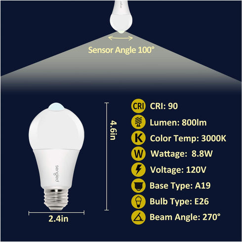 Sengled Bulb Bulb, A19 3000K 1200LM 75W 4 Pack Motion Sensor Light Outdoor, Soft White Sensor LED Light Auto on/Off