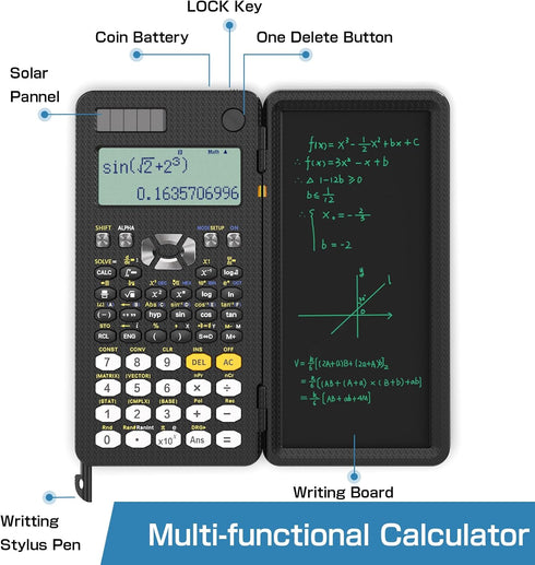 Upgraded 991ES Plus Desktop Scientific Calculator, ROATEE 4-Line Display Erasable LCD Writing Tablet, Solar Power