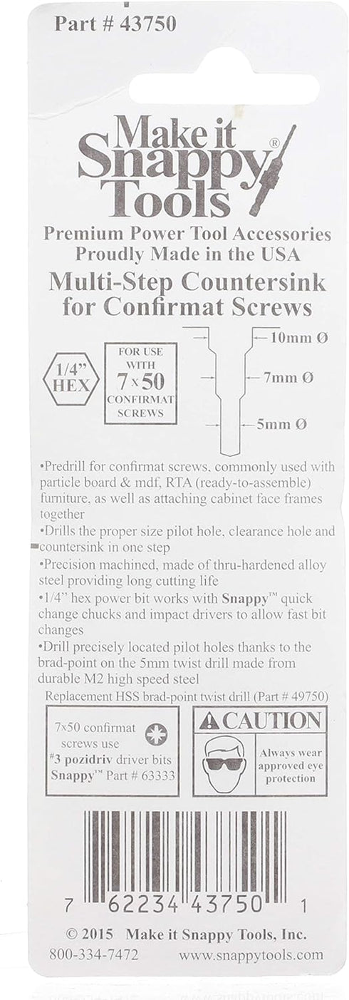 Make it Snappy Tools Confirmat Screw Two-Piece Drill Bit, 7x 50mm, MADE IN THE USA
