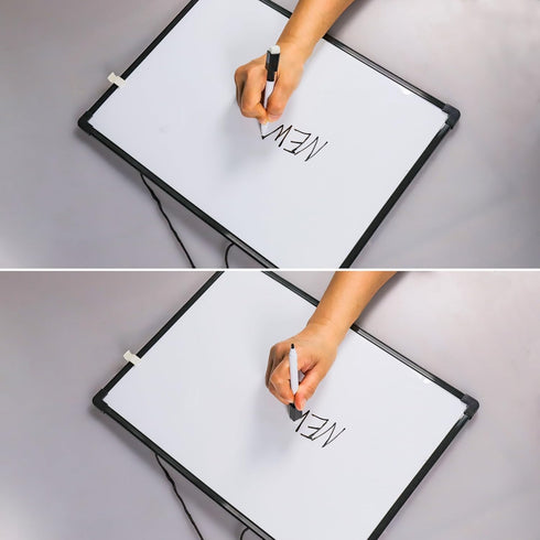 Double-Sided Dry Erase Board 16" x 12", Small Black Frame Hanging Whiteboard for Home, School, Office