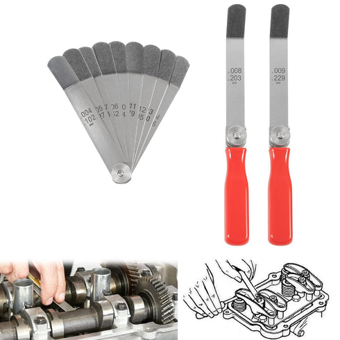 A308 Offset Valve Tappet Gauge Set, 11-Blades Feeler Gauge with Two Handles (0.004" to 0.014") for Precision Measurement