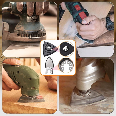 104Pcs Oscillating Tool Detail Sanding Pads Kit - 2 Triangle and 2 Finger Sanding Pads, 100 Multitool Sandpaper