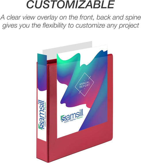 Samsill Durable 1.5 Inch Binder, Made in the USA, D Ring Binder, Customizable Clear View Binder, Red, 4 Pack, Each Holds 350 Pages by Samsill