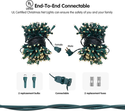160LED 5ftx7ft, Dirnun Led Christmas Net Lights Outdoor Christmas Lights WarmWhite Waterproof Outdoor Indoor Fairy Mesh