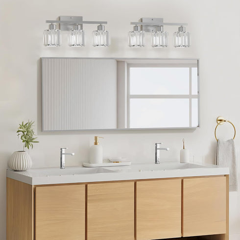 3-Light E26 (Bulbs comzler Bathroom Light Fixtures Over Mirror, Brushed Nickel Crystal Wall Sconce with Base for Mirror