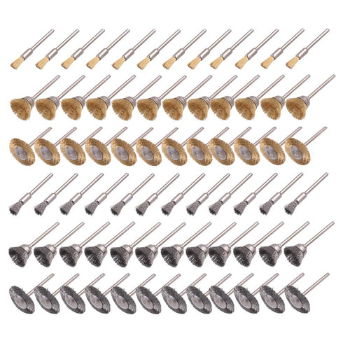 Rocaris 72 Pack Wire Wheel Brushes Set, Brass and Steel Wire Brush Set with 1/8" Shank for Rotary Tools Accessories