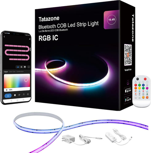Tatazone 16.4ft Bluetooth RGB+IC COB Led Strip Light with App, Chasing COB