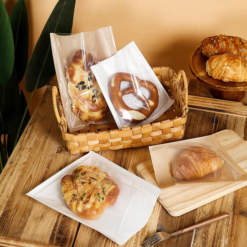 Nanaiche 100 Packaging (7.5 7.9 Inch) Pcs White Kraft Bread Bag Bakery Bags with Window,Toast bag Toast Paper Bag Paper