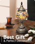 Yarra-Decor Turkish Moroccan Lamp, Handmade Tiffany Mosaic Glass Bedside Lamp with Rechargeable Battery, LED Bulb